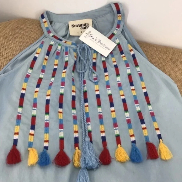 Savannah Jane Tassel Denim Tank Top NWT - Picture 1 of 7